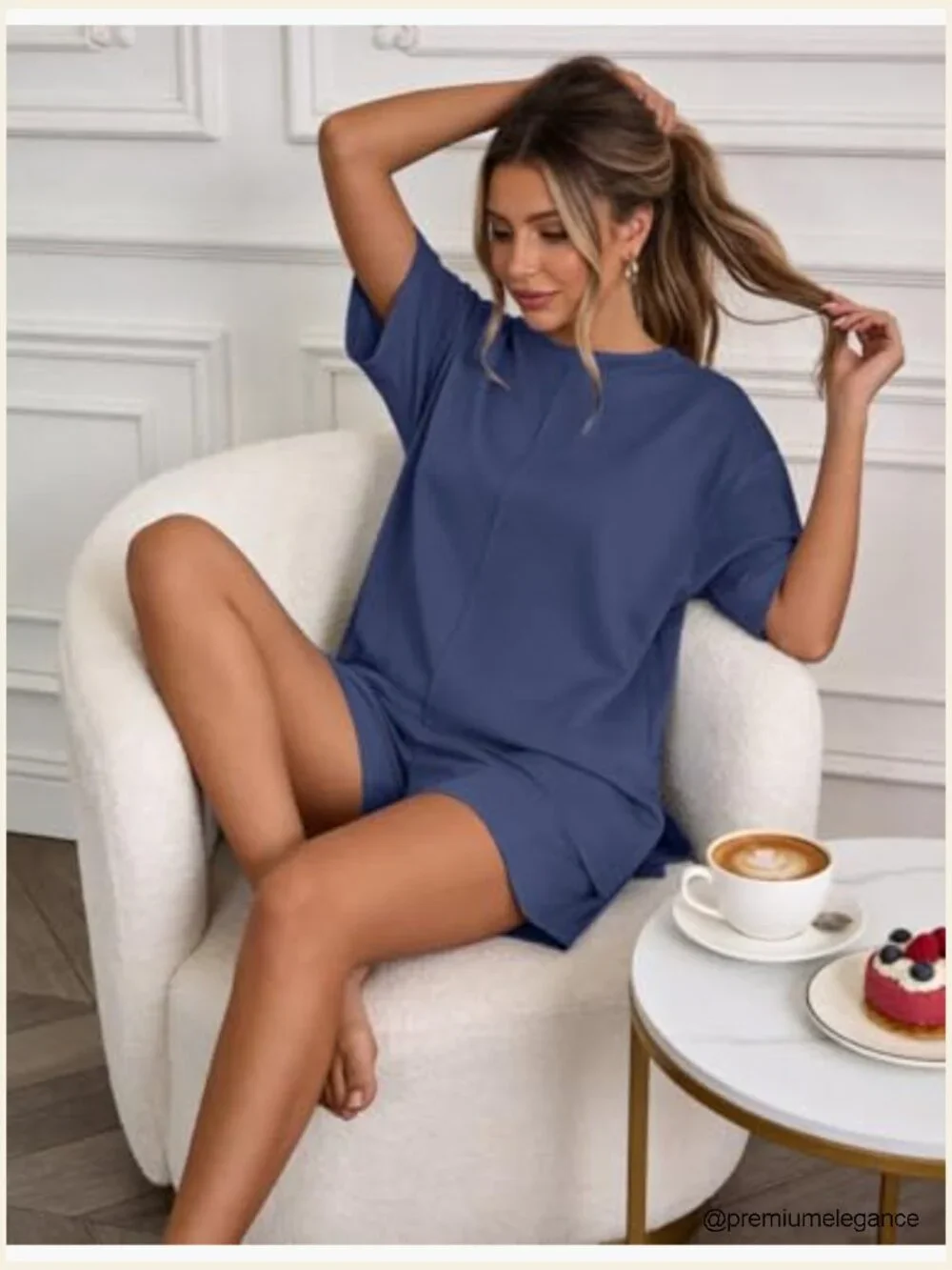 Women's 2 Piece Lounge Set Short Sleeve Top & Shorts Matching Outfit
